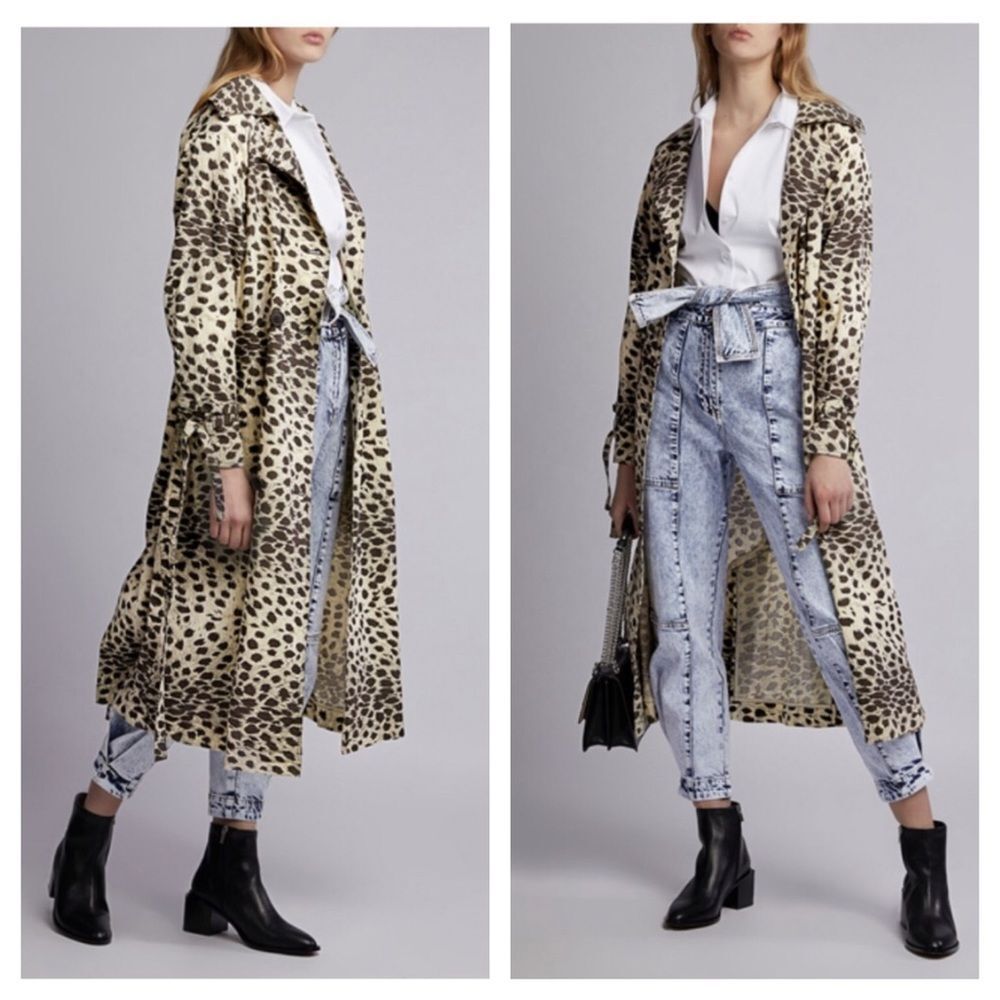 NWT SEA NY white leopard double breasted trench coat L Maximalist 90s Grunge